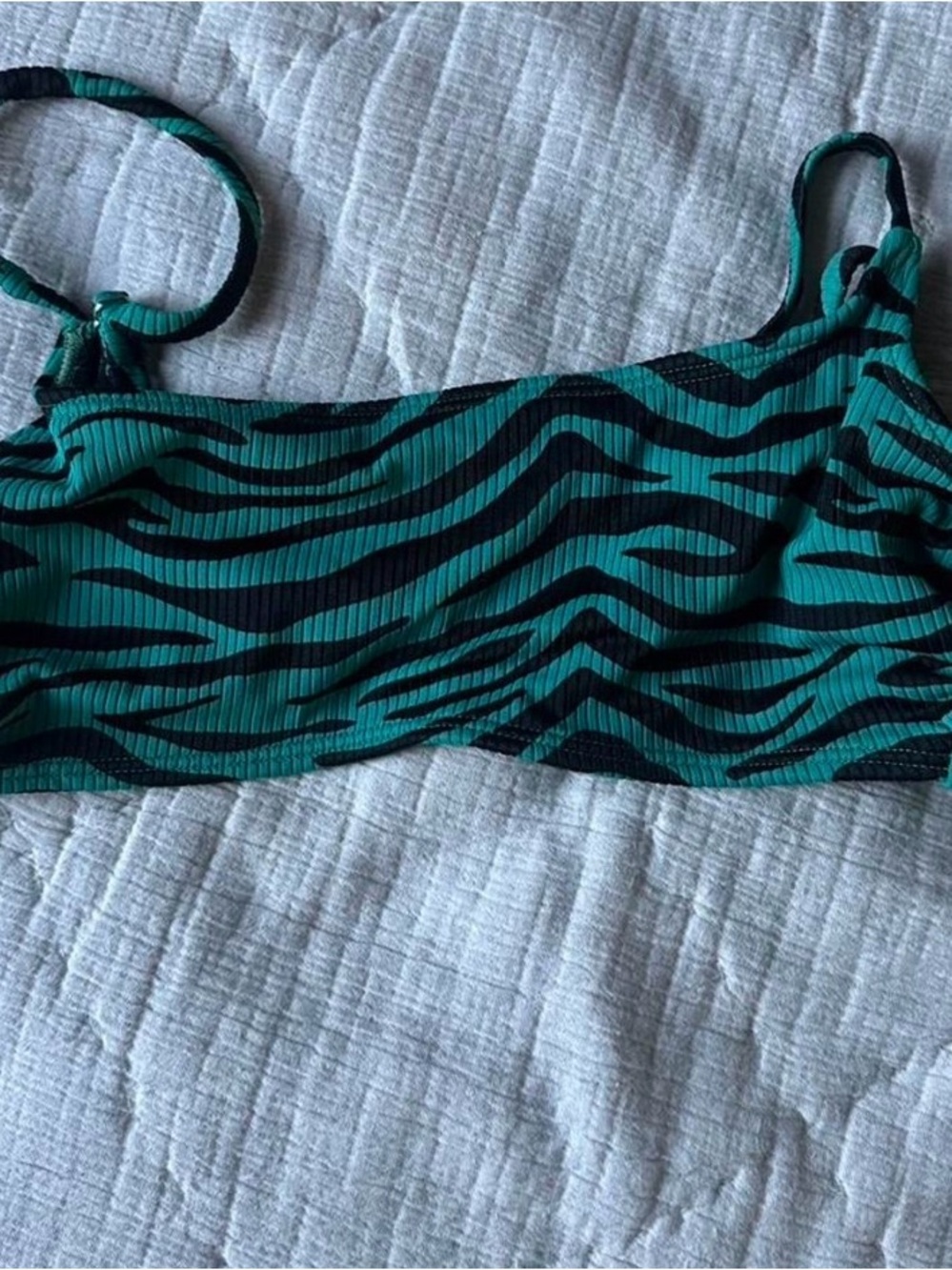 Xhilaration Teal and Black Zebra-Print Ribbed Bandeau Swim Top